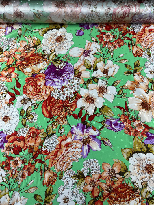 Jacquard di seta verde a pois