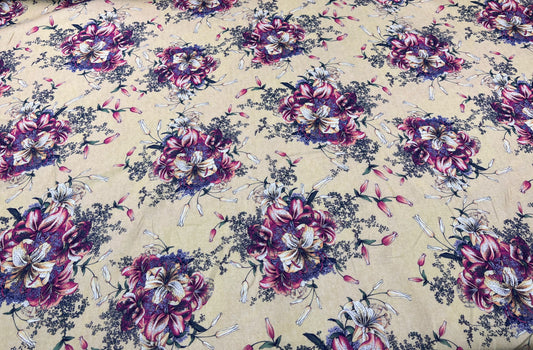 Lino stampato fiori su sfondo crema