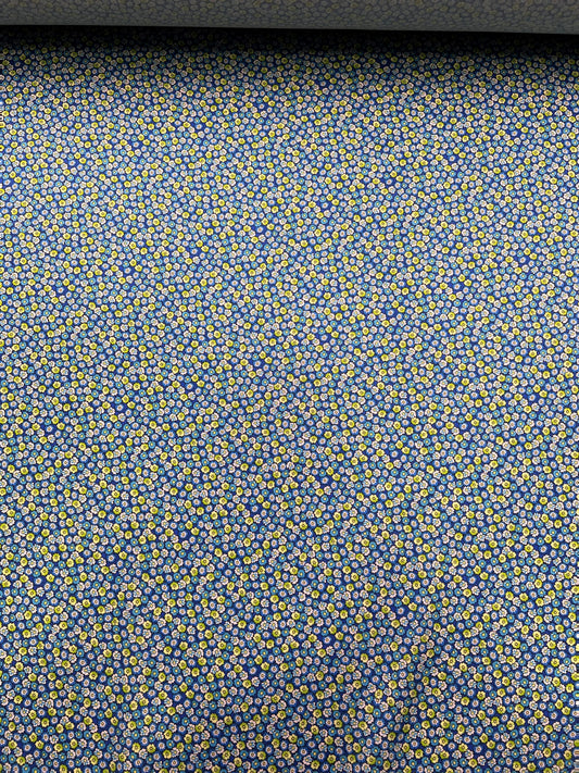 Raso di viscosa mini disegno fiori blu