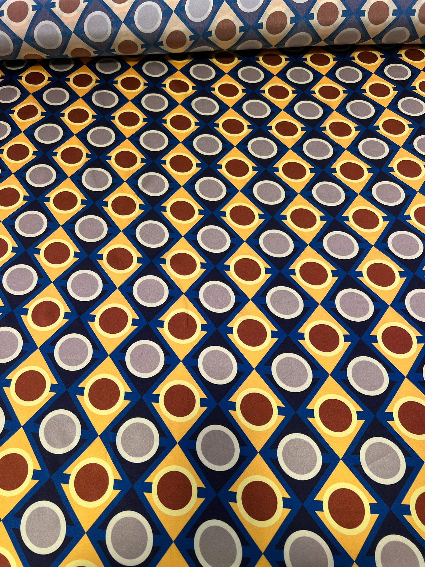 Raso di seta retro blu/giallo