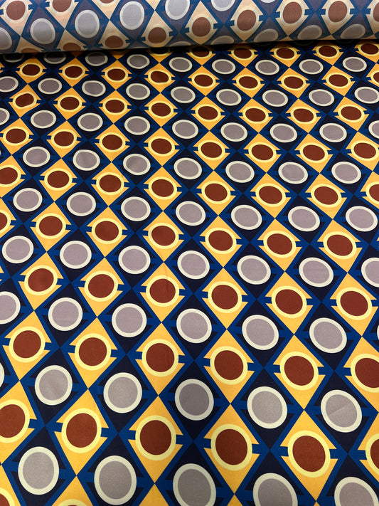 Raso di seta retro blu/giallo