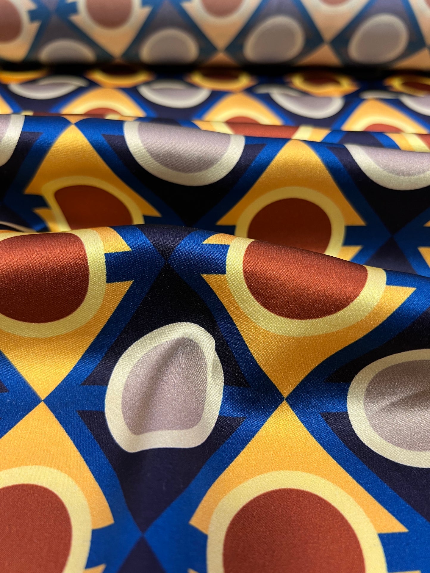 Raso di seta retro blu/giallo