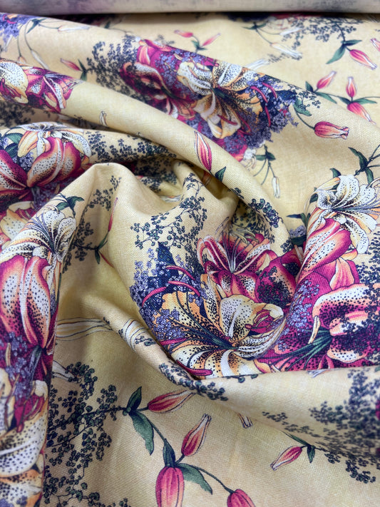 Lino stampato fiori su sfondo crema