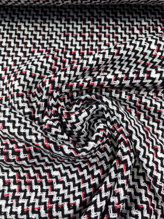 Tweed zig zag bianco/nero/rosso