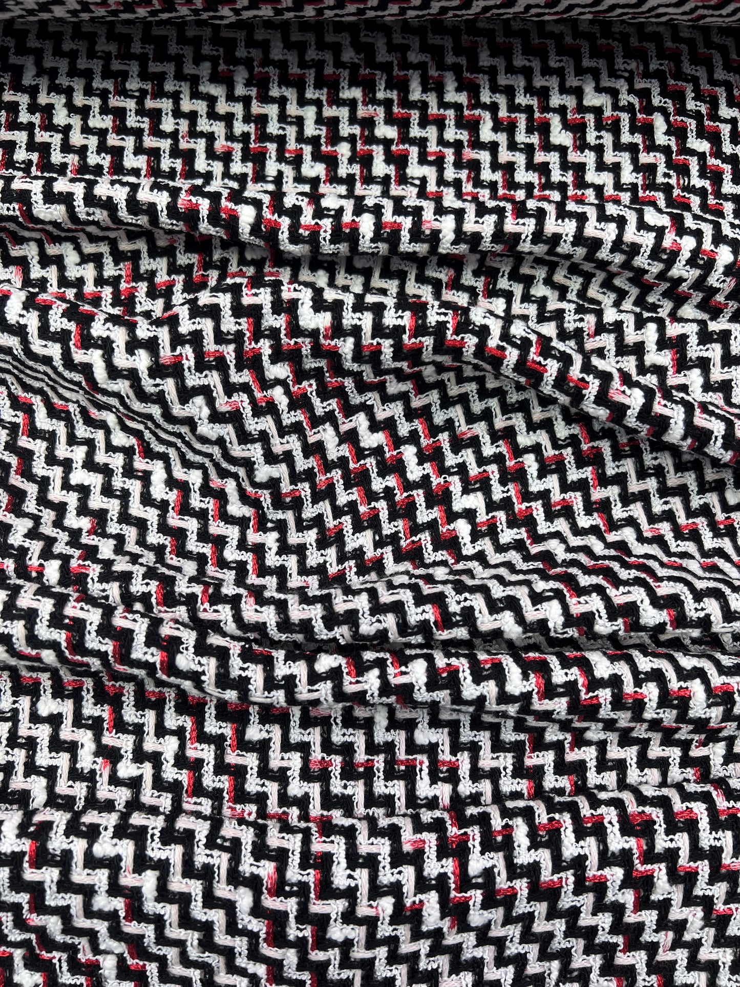 Tweed zig zag bianco/nero/rosso