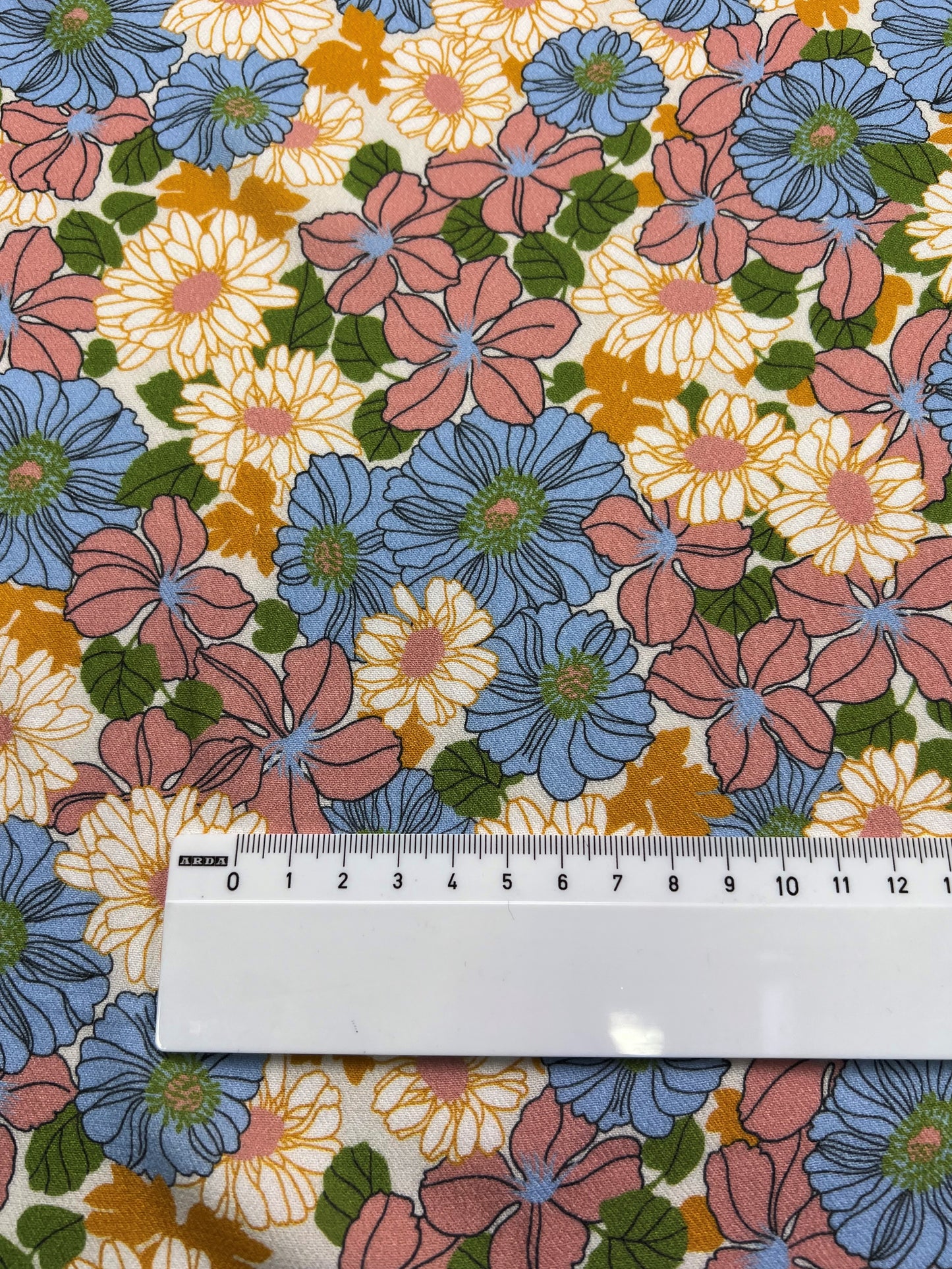 Viscosa stampata fiori biancho/azzurro