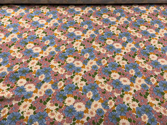 Viscosa stampata fiori biancho/azzurro