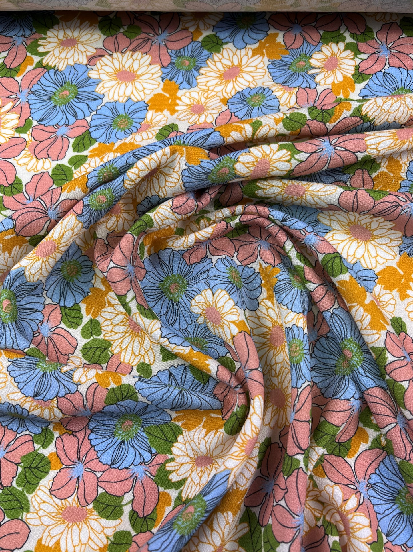 Viscosa stampata fiori biancho/azzurro