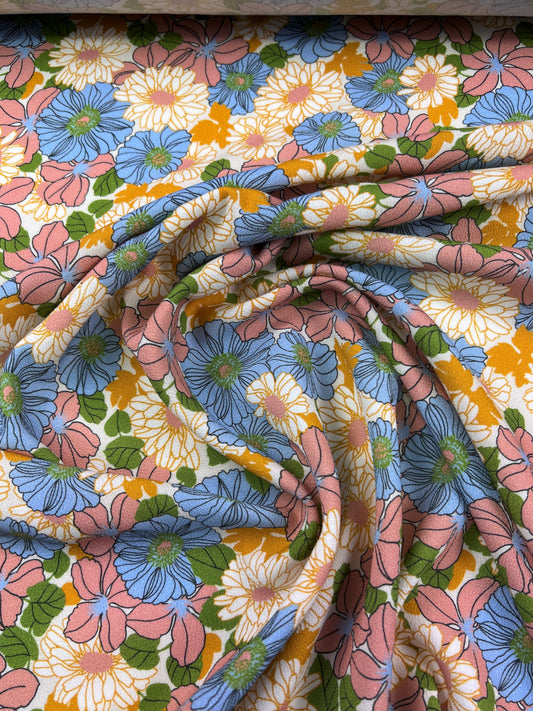 Viscosa stampata fiori biancho/azzurro