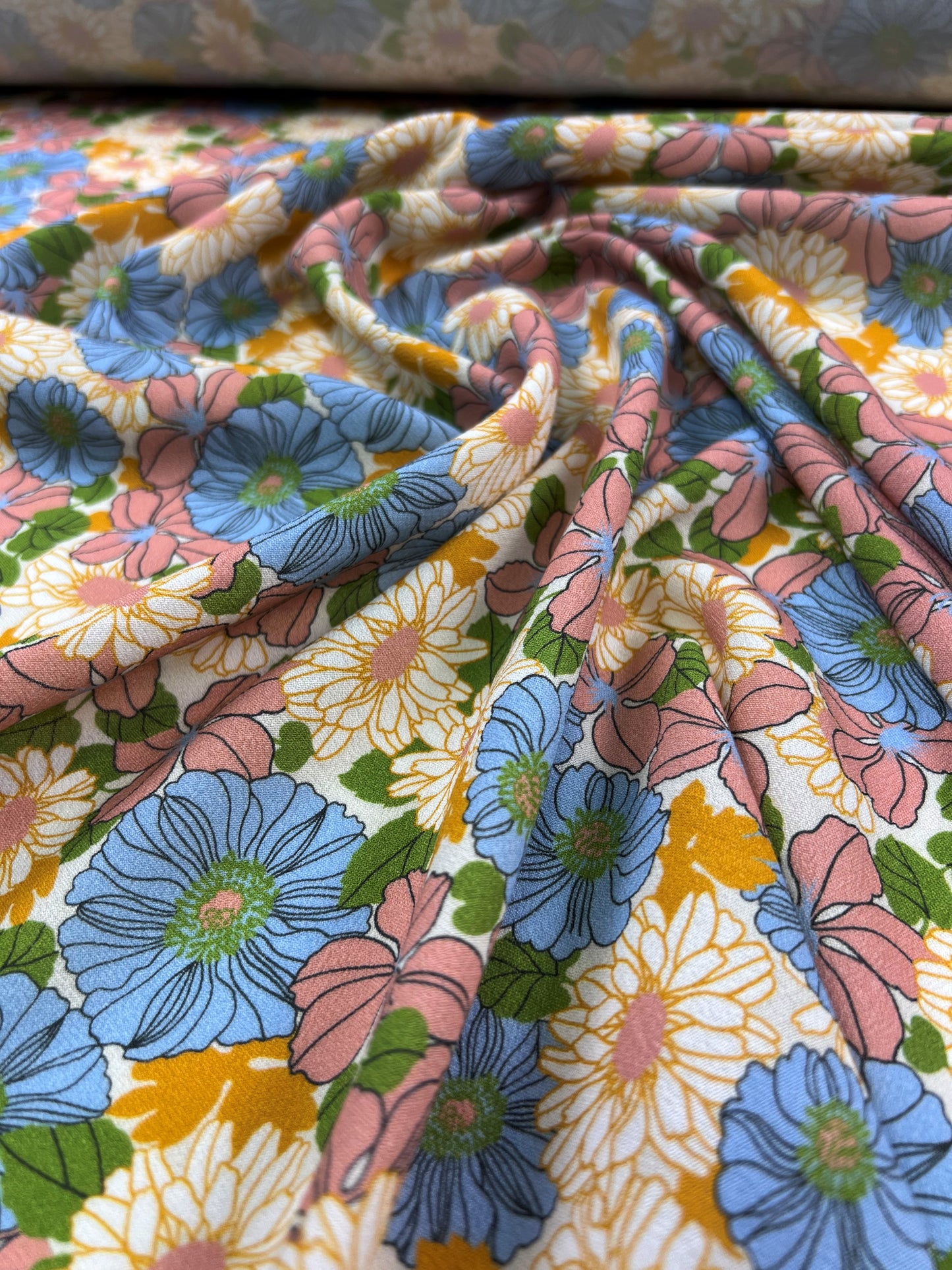 Viscosa stampata fiori biancho/azzurro