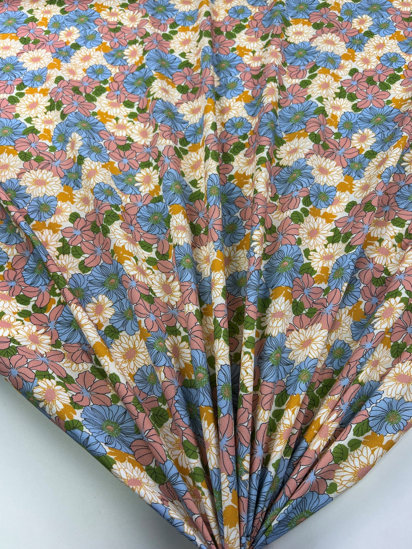 Viscosa stampata fiori biancho/azzurro