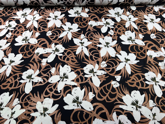 Viscosa stampata fiori bianco/marrone
