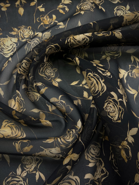 Georgette di seta rose sfondo nero
