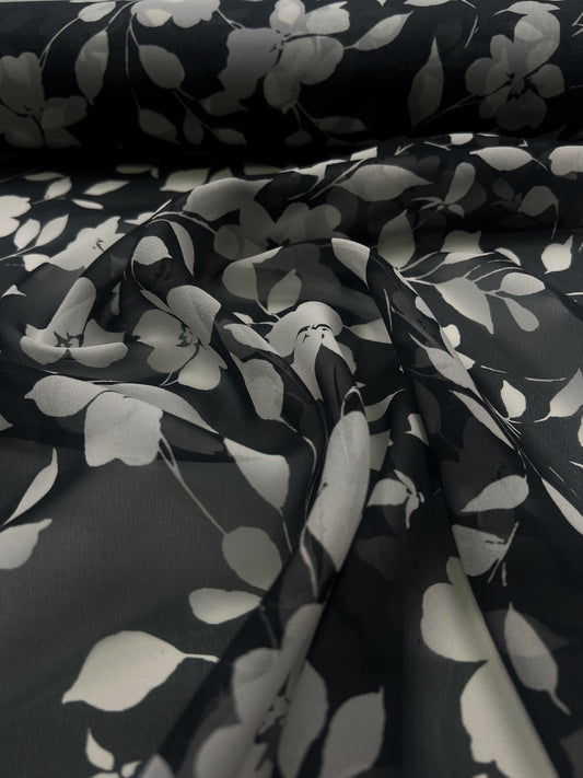 Georgette di seta fiori sfondo nero