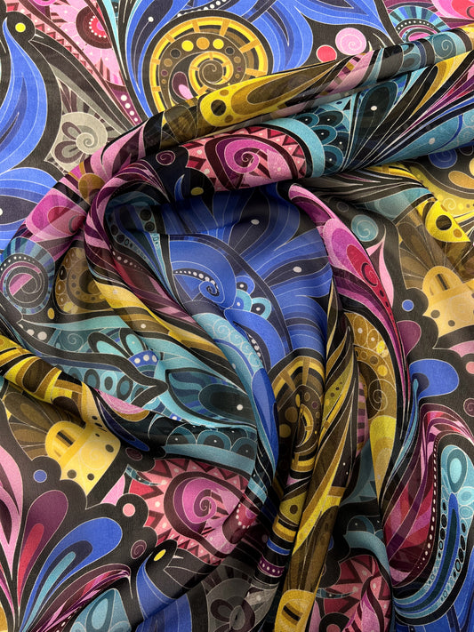 Georgette di seta paisley multicolor