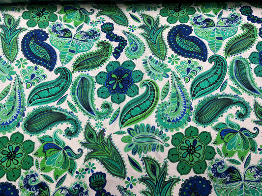 Jacquard di seta fiori e paisley verde
