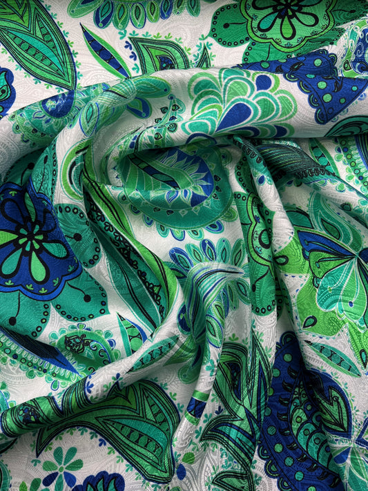 Jacquard di seta fiori e paisley verde