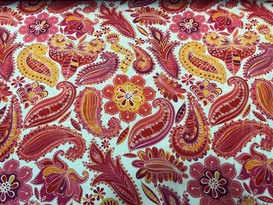Jacquard di seta fiori e paisley arancio